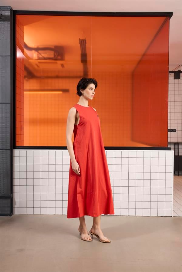 GMG Firenze-Sırtı Bağlama Detaylı %100 Pamuk Kolsuz Kadın Elbise-Elbise-9-Milagron.com