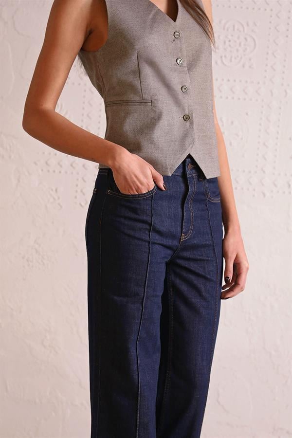 GMG Firenze-Straight Fit Dikiş Detaylı Denim Kadın Pantolon-DENİM PANTOLON-2-Milagron.com