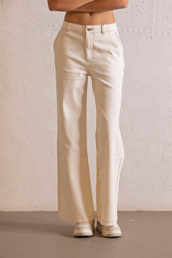 GMG Firenze-Wide Leg Ekru Denim Pantolon-DENİM PANTOLON-1-Milagron.com