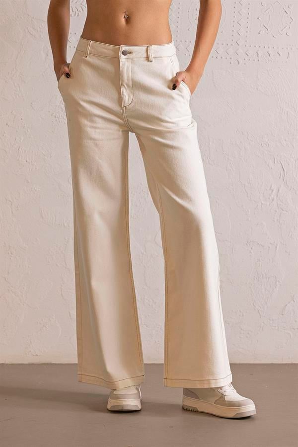GMG Firenze-Wide Leg Ekru Denim Pantolon-DENİM PANTOLON-2-Milagron.com