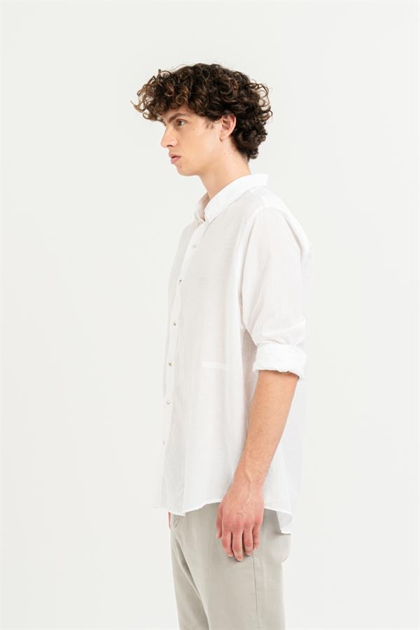 GMG Firenze-Yakası Britli Uzun Kollu Slim Fit Beyaz Gömlek-Gömlek-2-Milagron.com