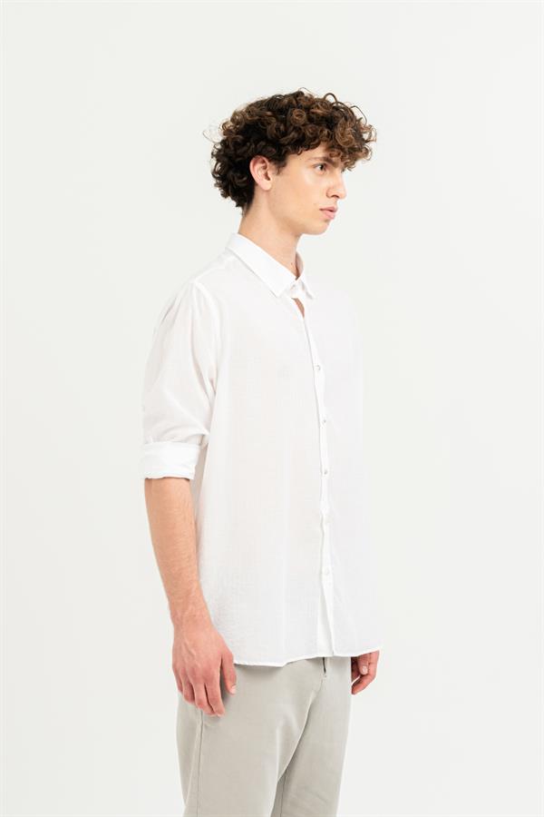 GMG Firenze-Yakası Britli Uzun Kollu Slim Fit Beyaz Gömlek-Gömlek-3-Milagron.com