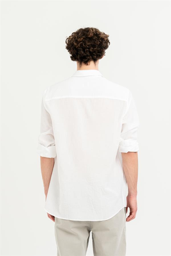 GMG Firenze-Yakası Britli Uzun Kollu Slim Fit Beyaz Gömlek-Gömlek-4-Milagron.com