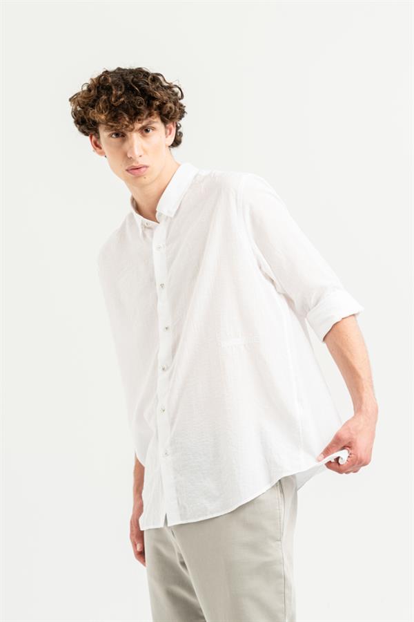 GMG Firenze-Yakası Britli Uzun Kollu Slim Fit Beyaz Gömlek-Gömlek-5-Milagron.com