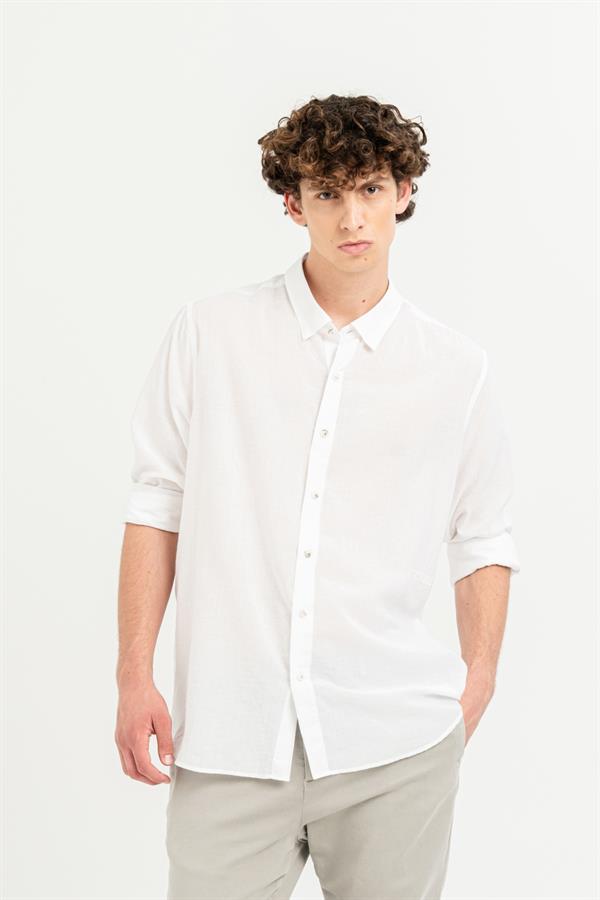 GMG Firenze-Yakası Britli Uzun Kollu Slim Fit Beyaz Gömlek-Gömlek-6-Milagron.com