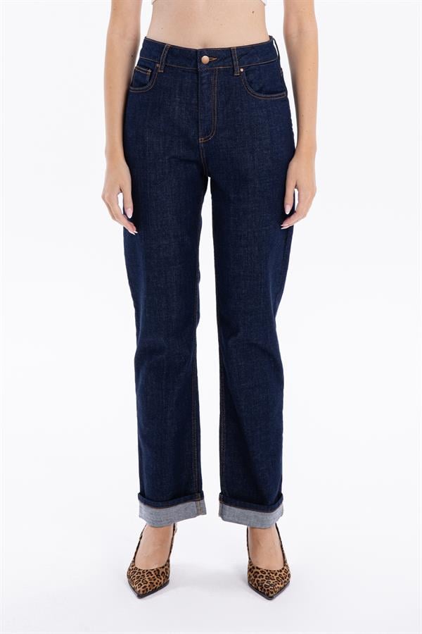 GMG Firenze-Yüksek Bel Straight Fit Denim Kadın Jean Pantolon-DENİM PANTOLON-2-Milagron.com
