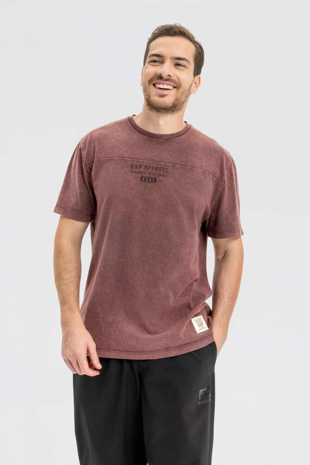 GNP İstanbul-Acid Washed Cut And Sew Burgundy T-shirt-T-Shirts-1-Milagron.com