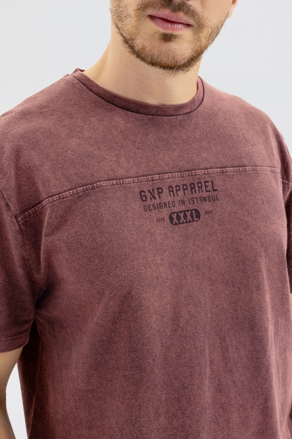 GNP İstanbul-Acid Washed Cut And Sew Burgundy T-shirt-T-Shirts-3-Milagron.com