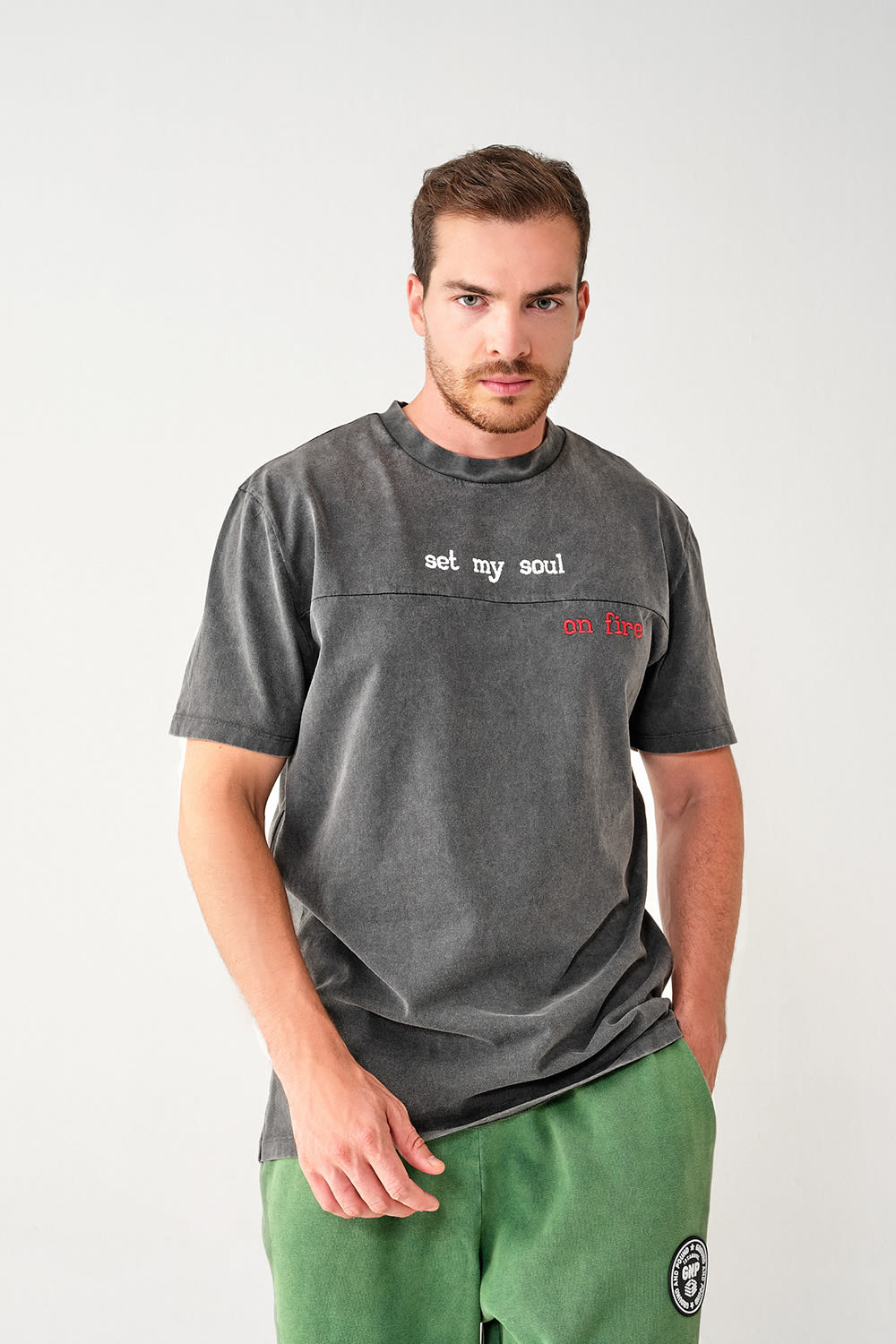 GNP İstanbul-Acid Washed Regular Fit Dark Grey Tshirt-T-Shirts-1-Milagron.com