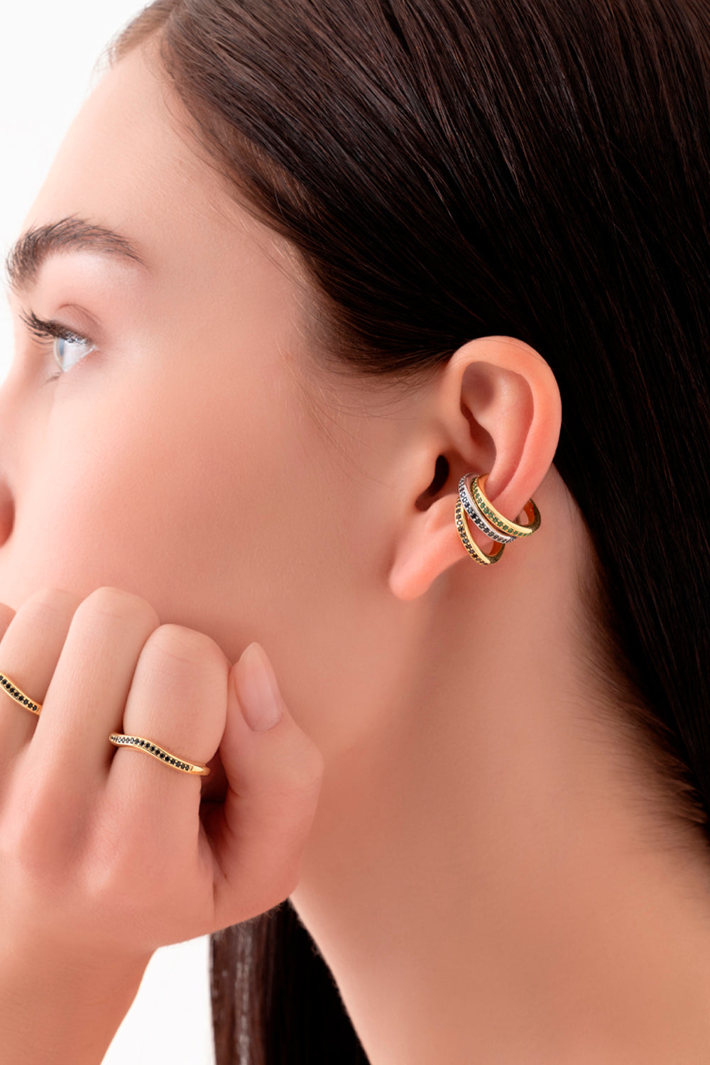 Gal İstanbul-Tiny Earcuff Gold x Green-Küpe-2-Milagron.com