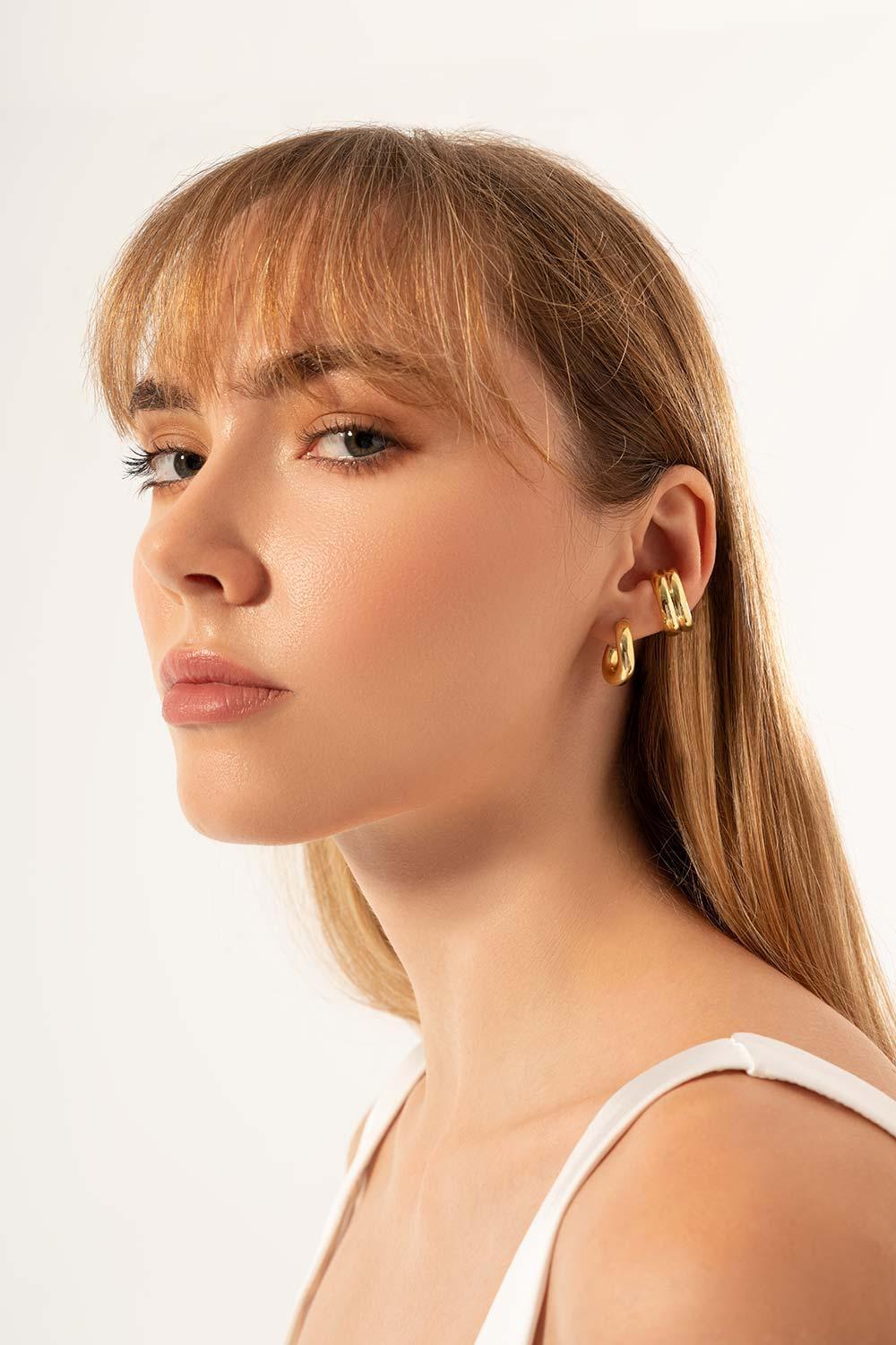 Gal İstanbul-Twin Earcuff Gold-Küpe-2-Milagron.com