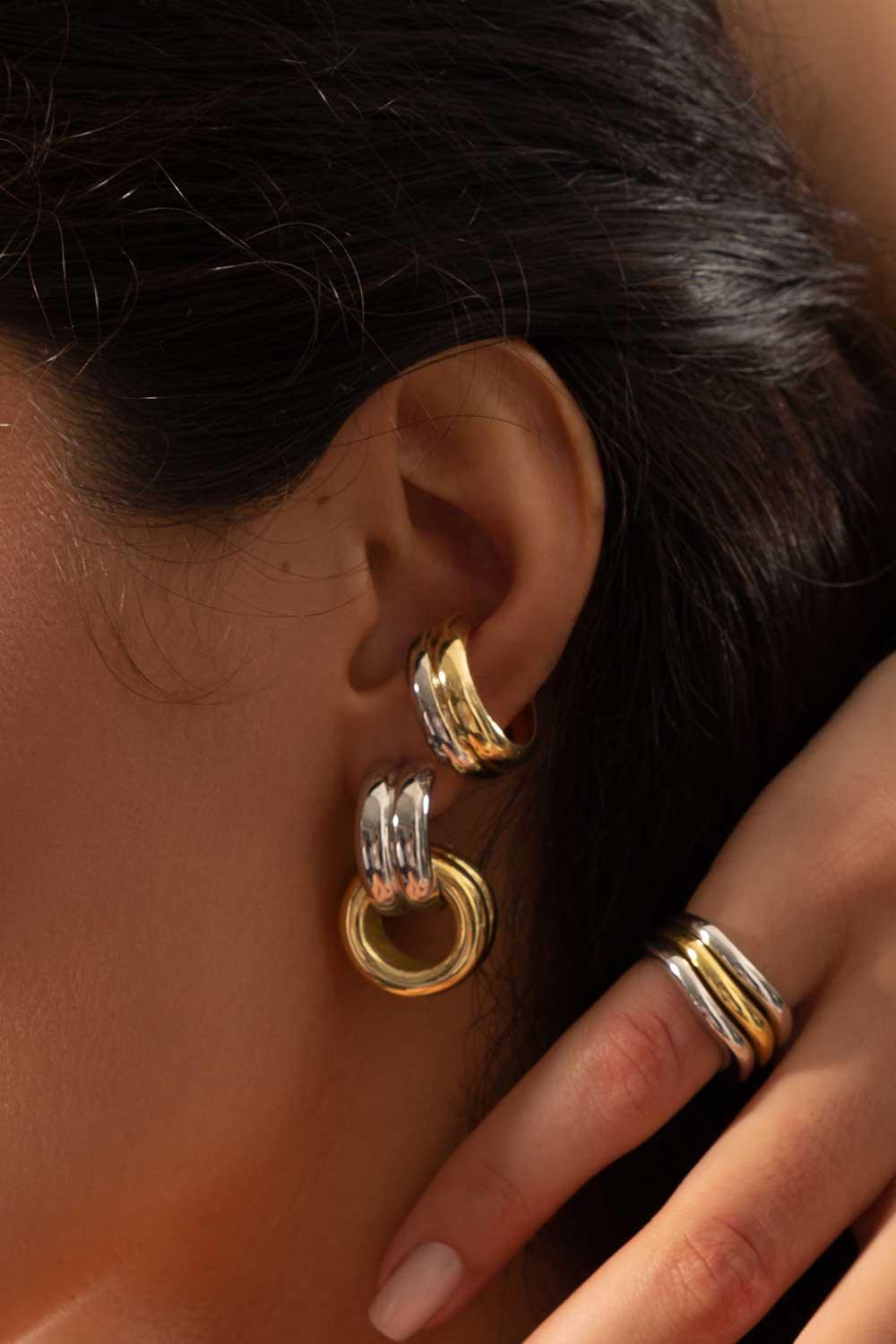Gal İstanbul-Twin Earcuff Gold-Silver-Küpe-2-Milagron.com