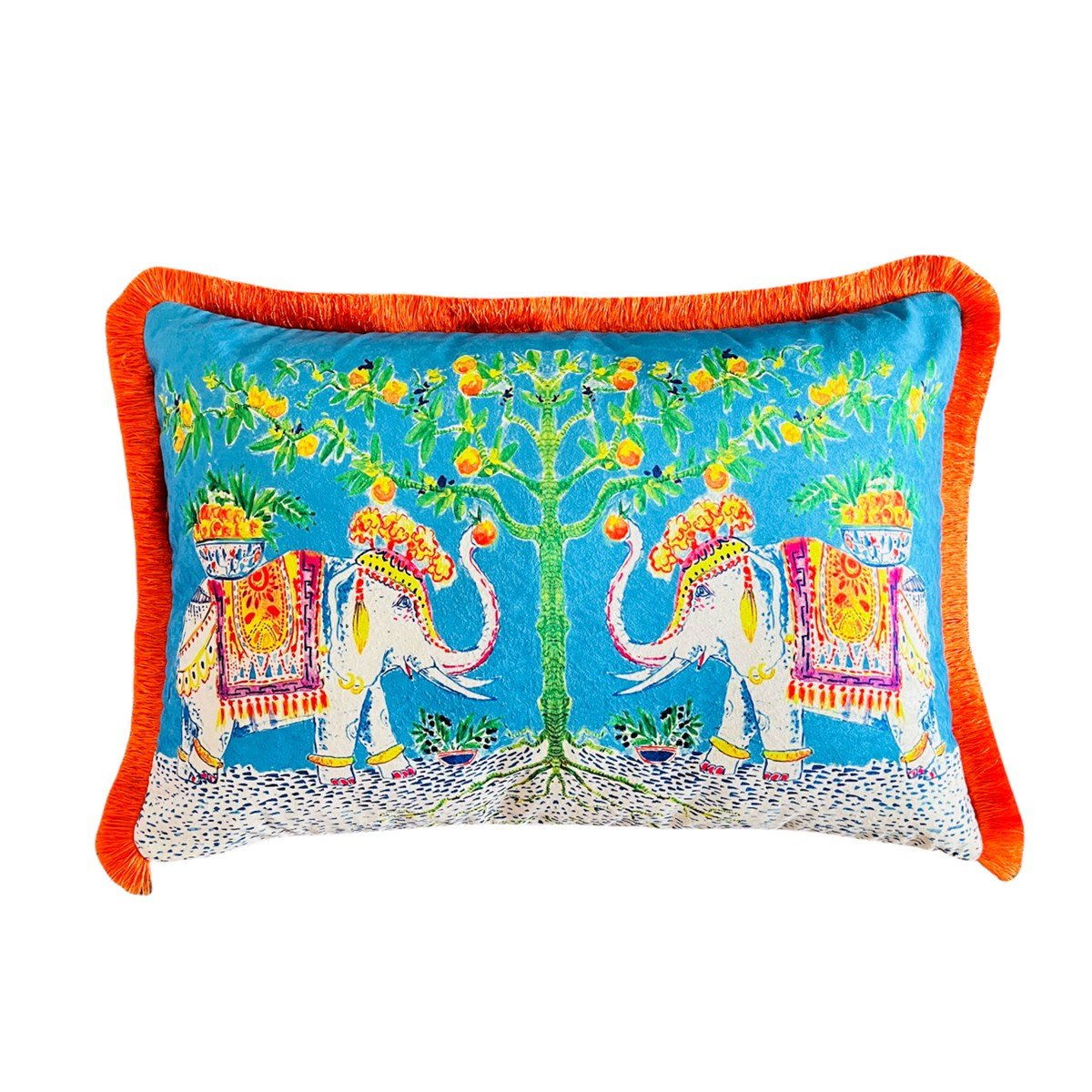 Dekoratif Hint Fili Desenli Açık Mavi Kadife Kırlent Kılıfı ( 40 x 60 cm )