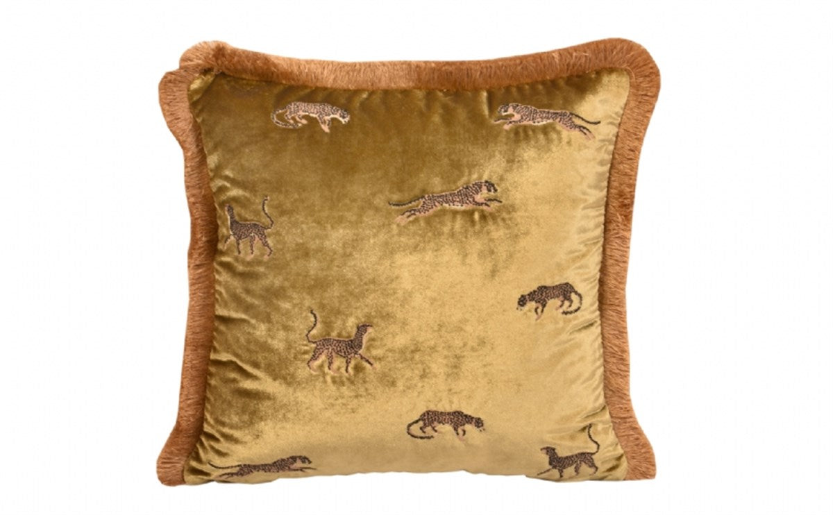 Dekoratif Leopar Desenli Gold Kadife Kırlent Kılıfı 45 x 45 cm