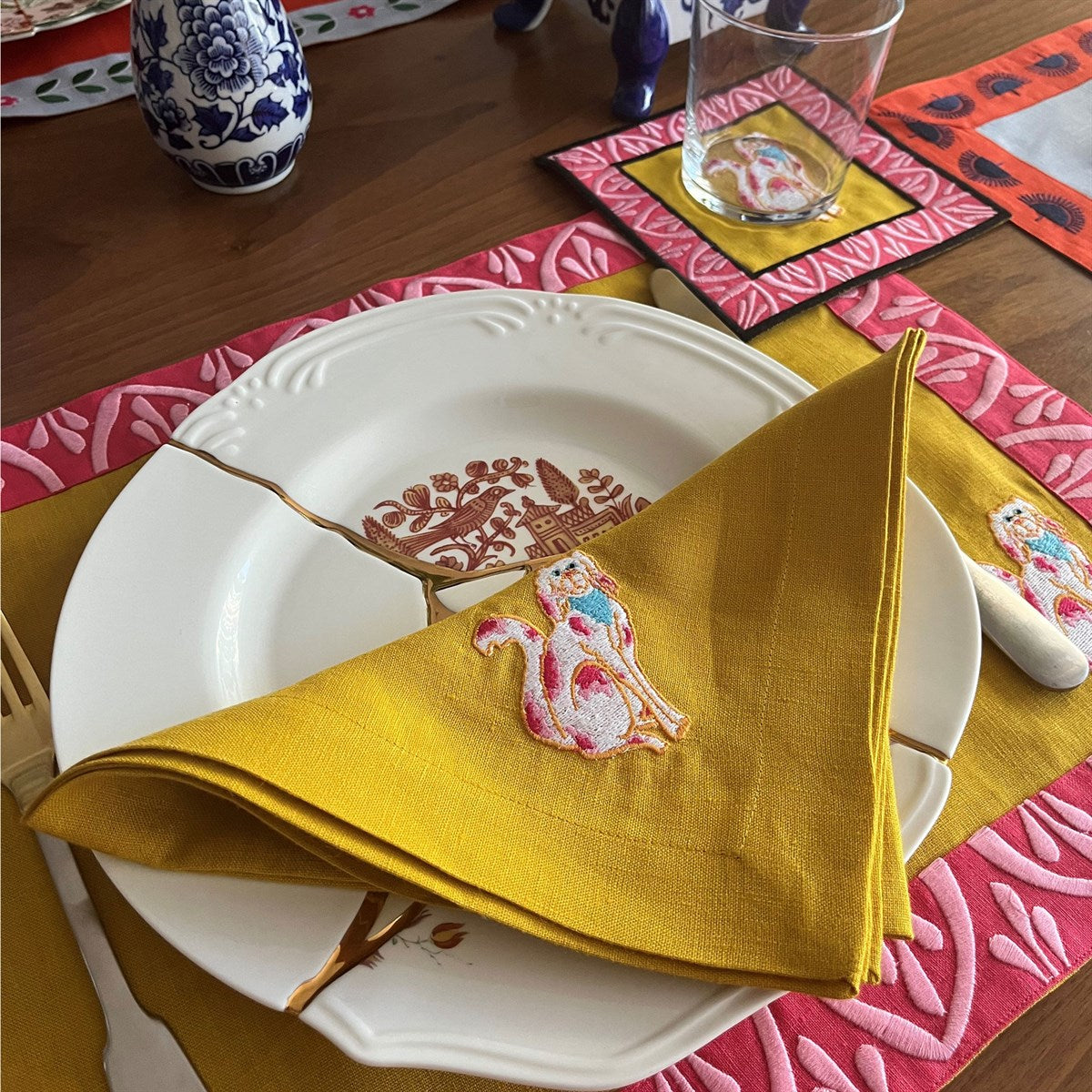 Pembe Köpek Desenli Dekoratif Servis Peçetesi ( 1 Adet )