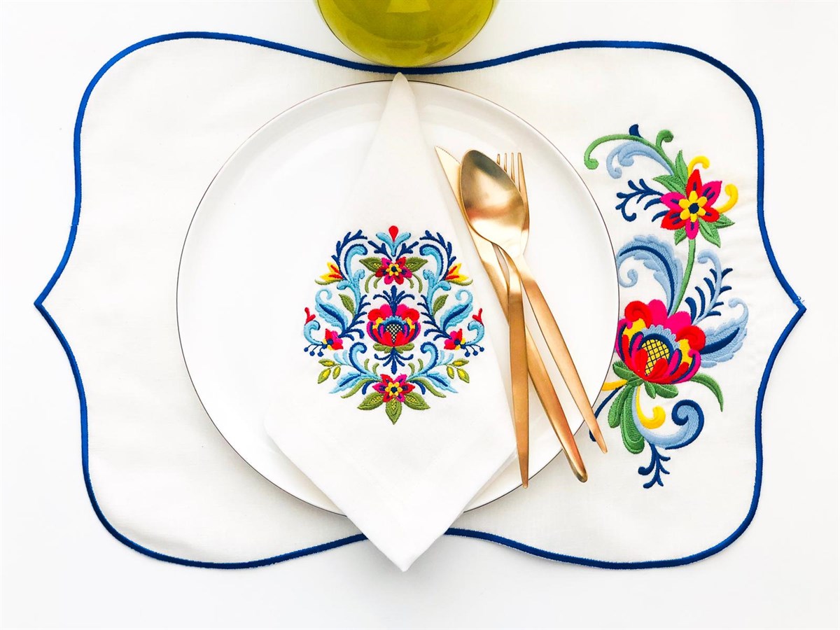 Dekoratif Renkli Çiçekli Rosemaling Desenli Kokteyl Peçete - 2 Adet