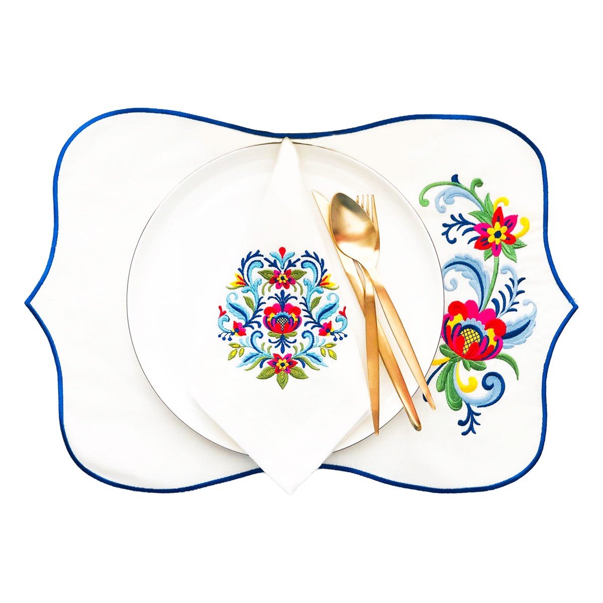 Dekoratif Rosemaling Çiçek Desenli Amerikan Servis - 2 Adet