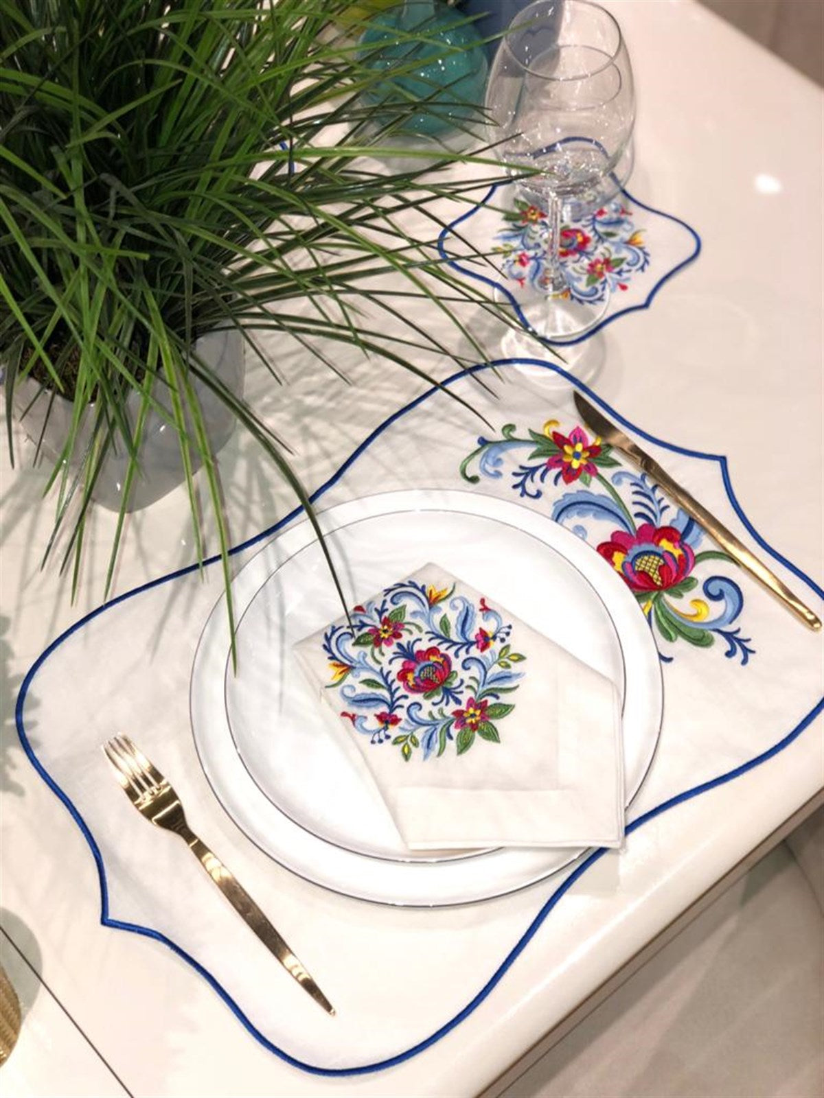 Dekoratif Rosemaling Çiçek Desenli Amerikan Servis - 2 Adet