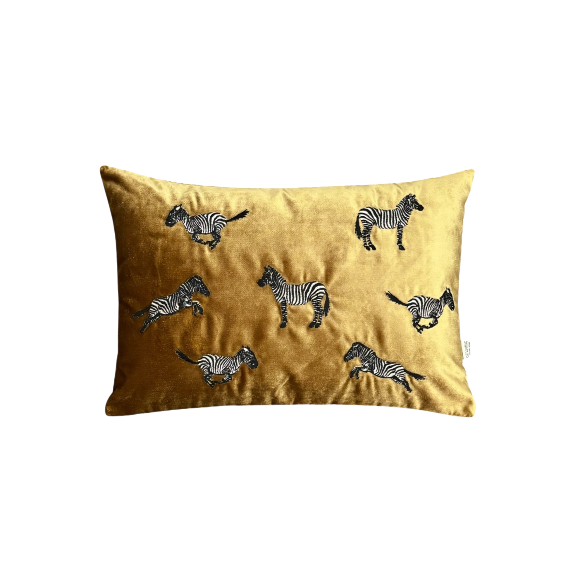 Dekoratif Zebra Desenli Gold Kadife Kırlent Kılıfı