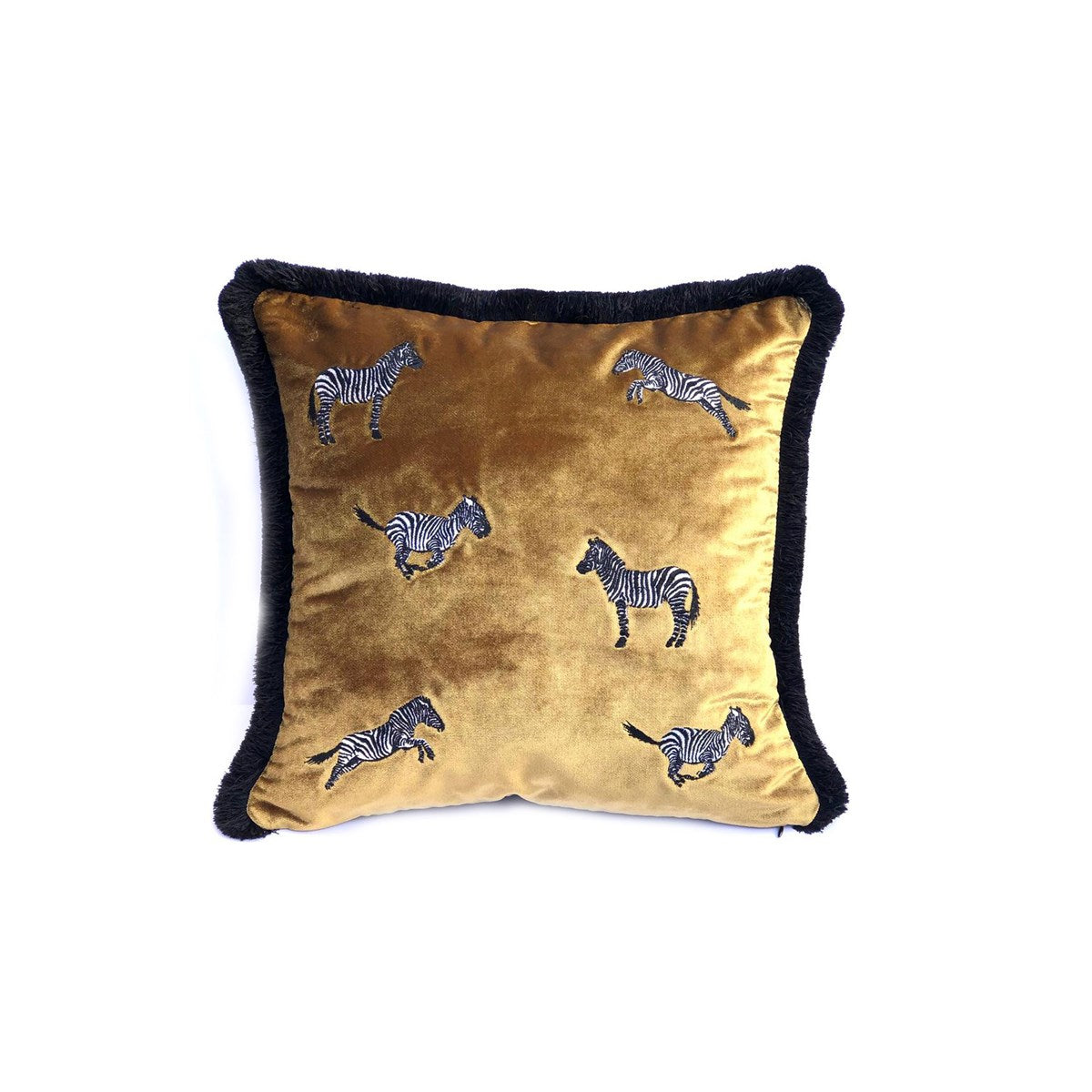 Dekoratif Zebra Desenli Gold Kadife Kırlent Kılıfı