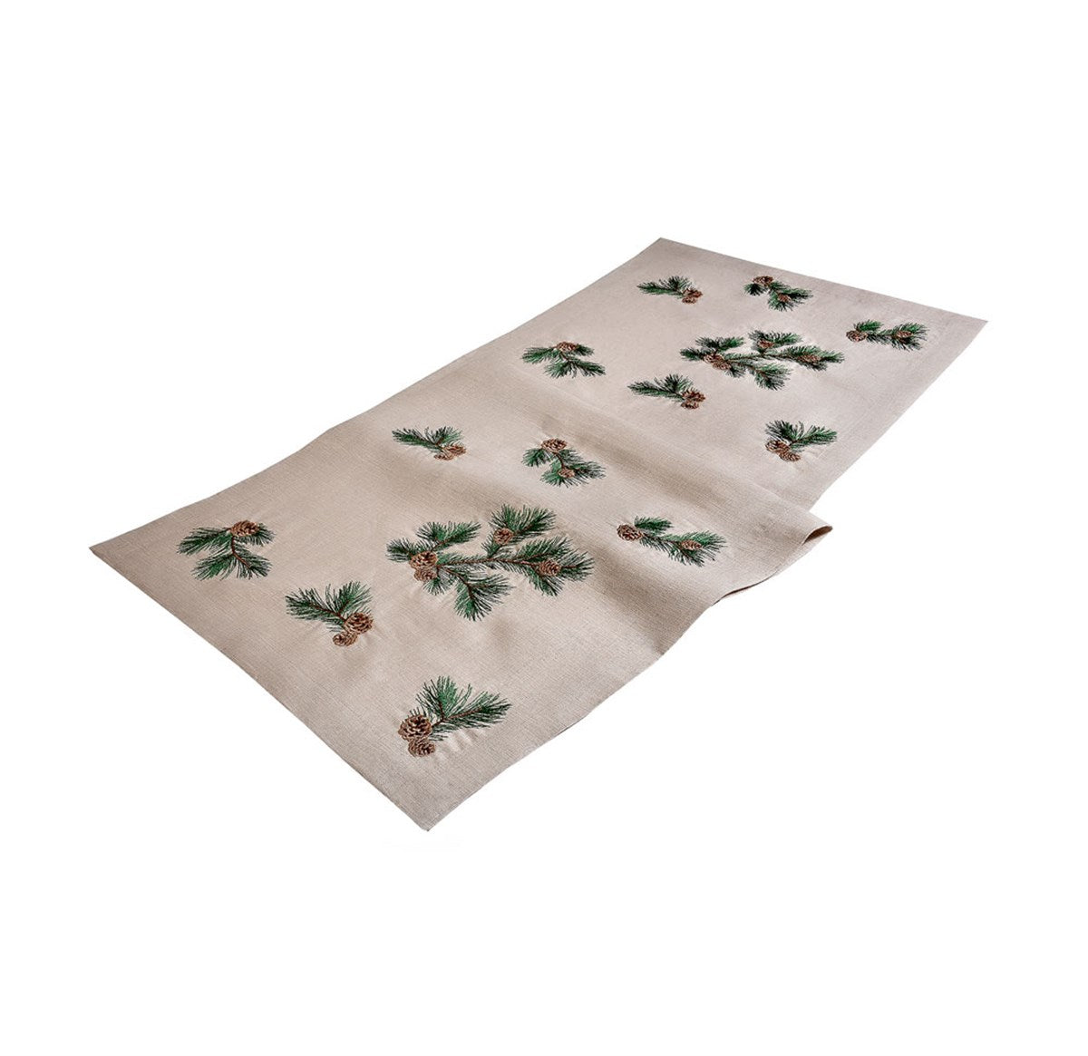 Kozalak Desenli Dekoratif Bej Keten Runner - 40 cm 120 cm