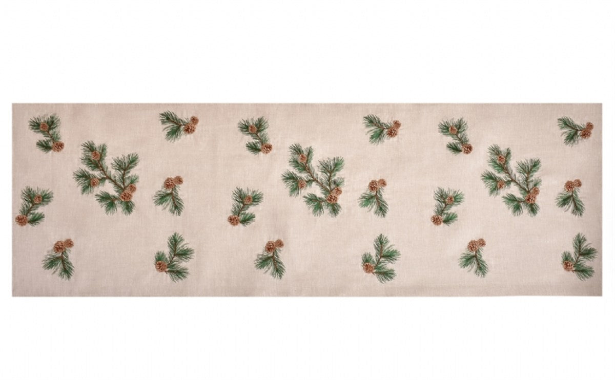 Kozalak Desenli Dekoratif Bej Keten Runner - 40 cm 120 cm
