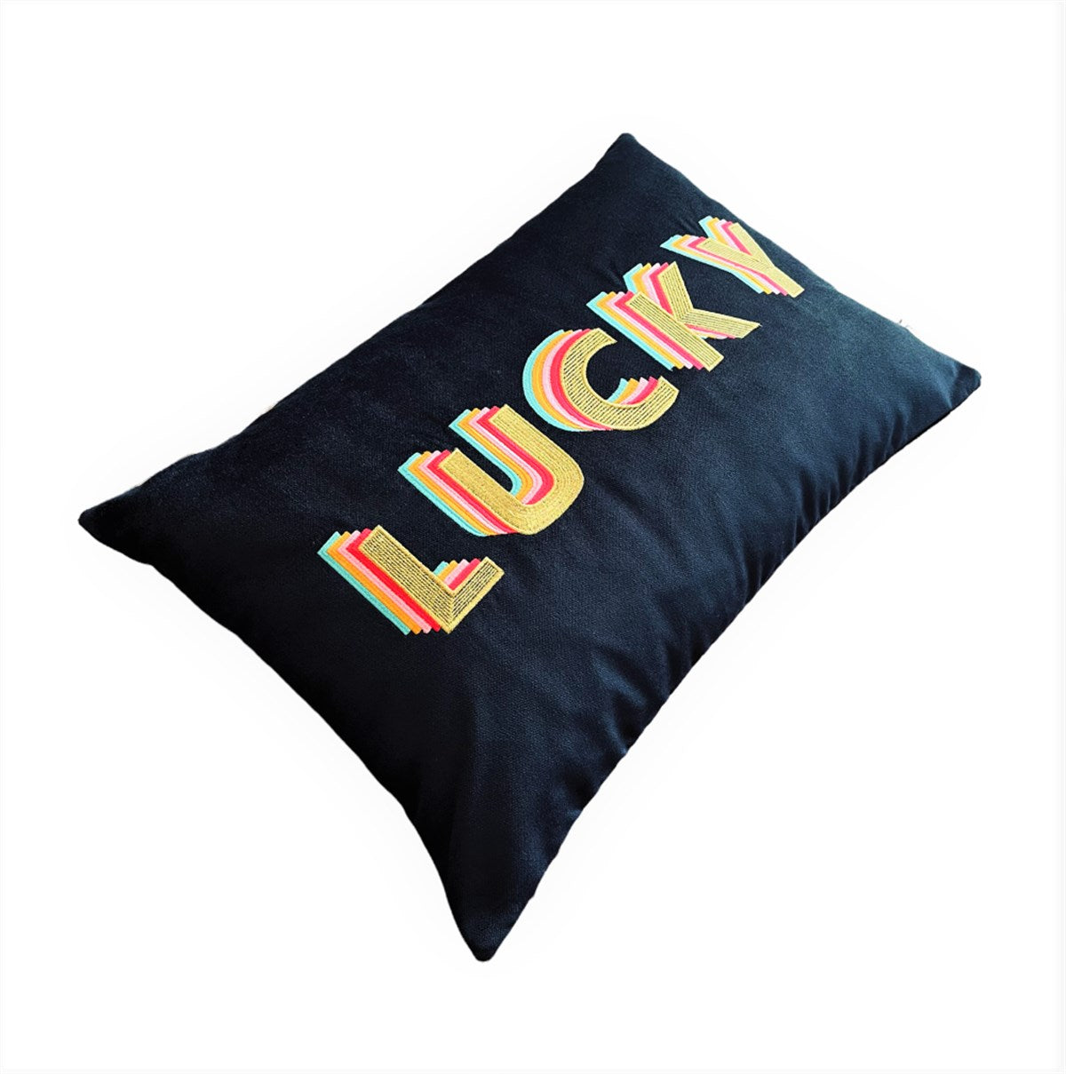 Lucky Desenli Lacivert Kadife Dekoratif Kırlent Kılıfı