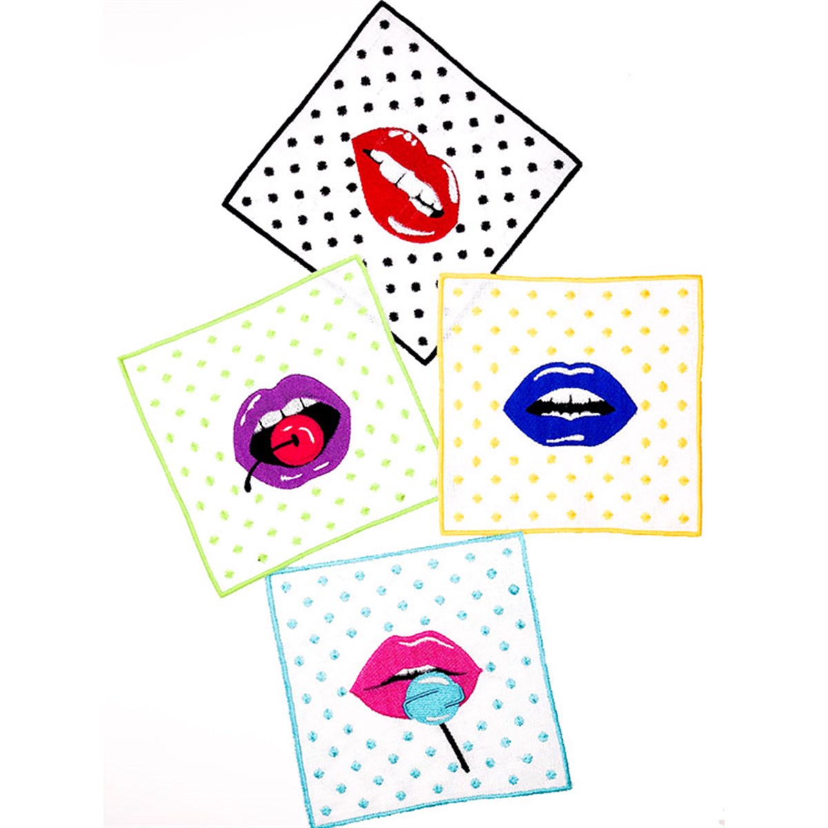 Pop Art Lips Dudak Desenli Vintage Kokteyl Peçeteler - 4 Adet