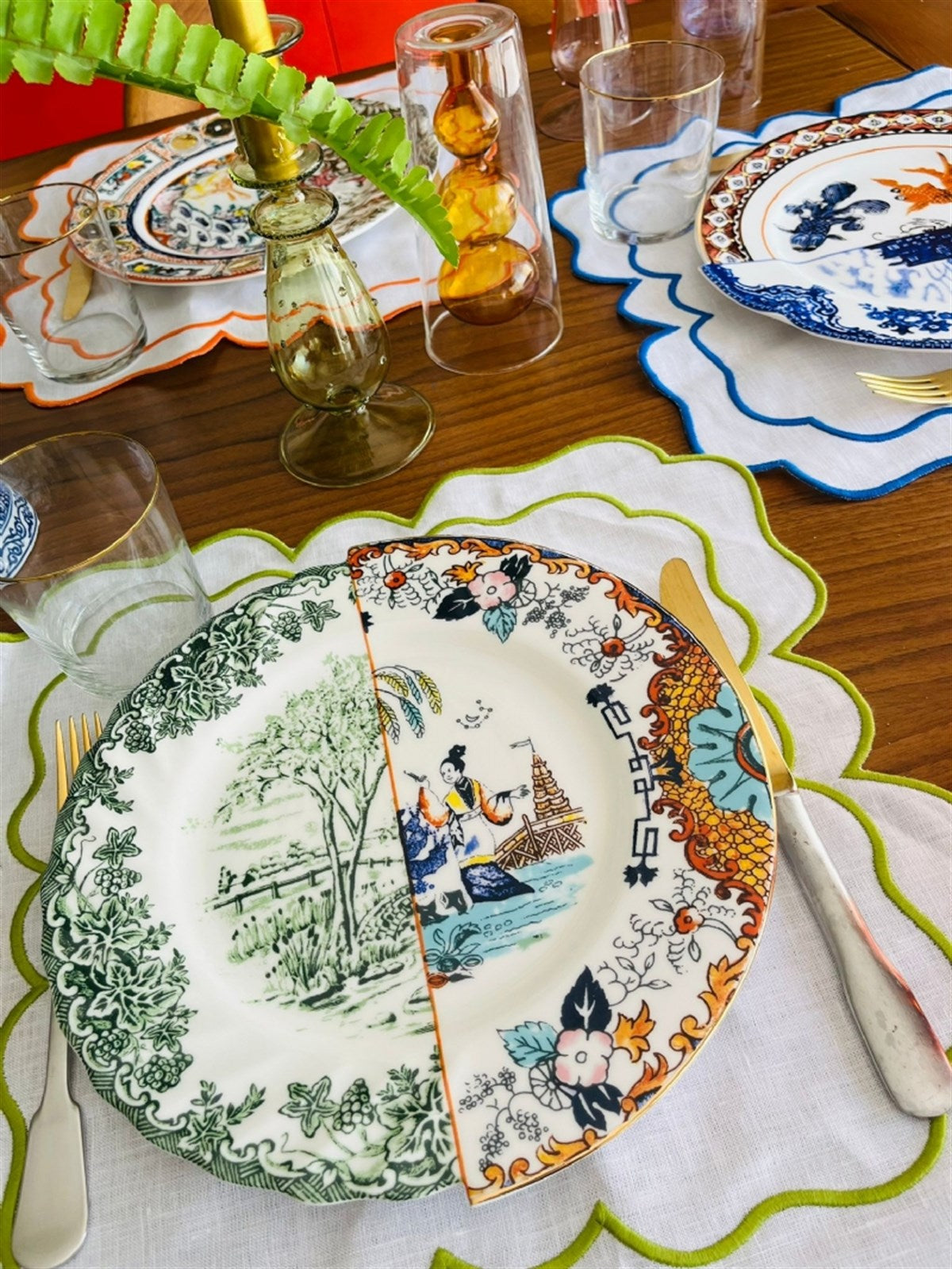 Victorian Çift Sargı Yeşil Nakışlı Amerikan Servis