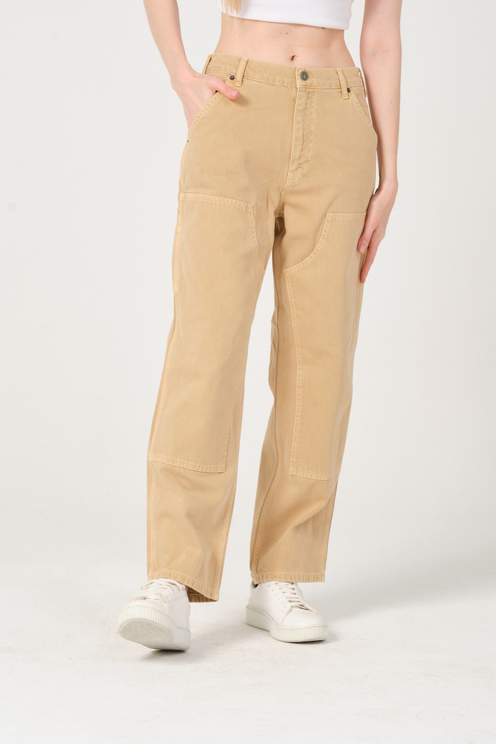 Gennaro-Carpenter Pants - Women Camel-Kot Pantolon-4-Milagron.com