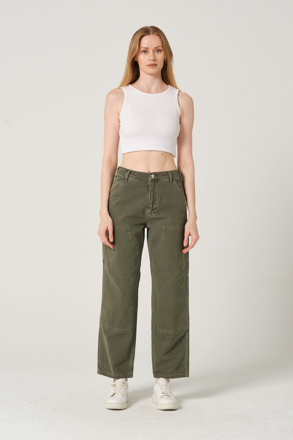 Gennaro-Carpenter Pants- Women Haki-Kot Pantolon-2-Milagron.com
