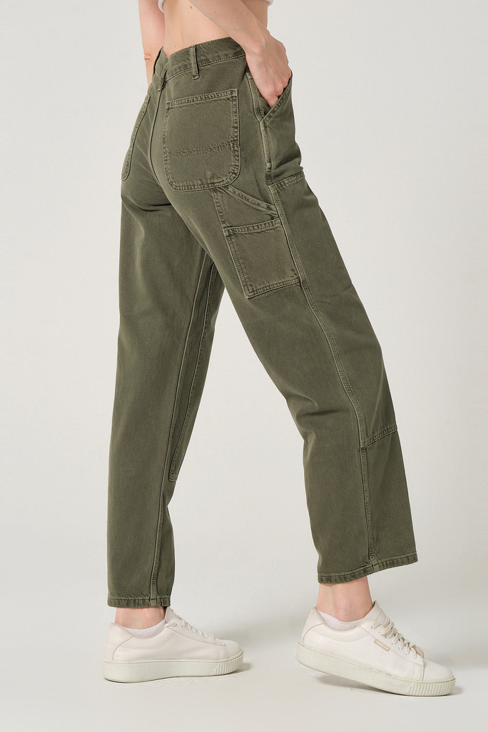Gennaro-Carpenter Pants- Women Haki-Kot Pantolon-4-Milagron.com