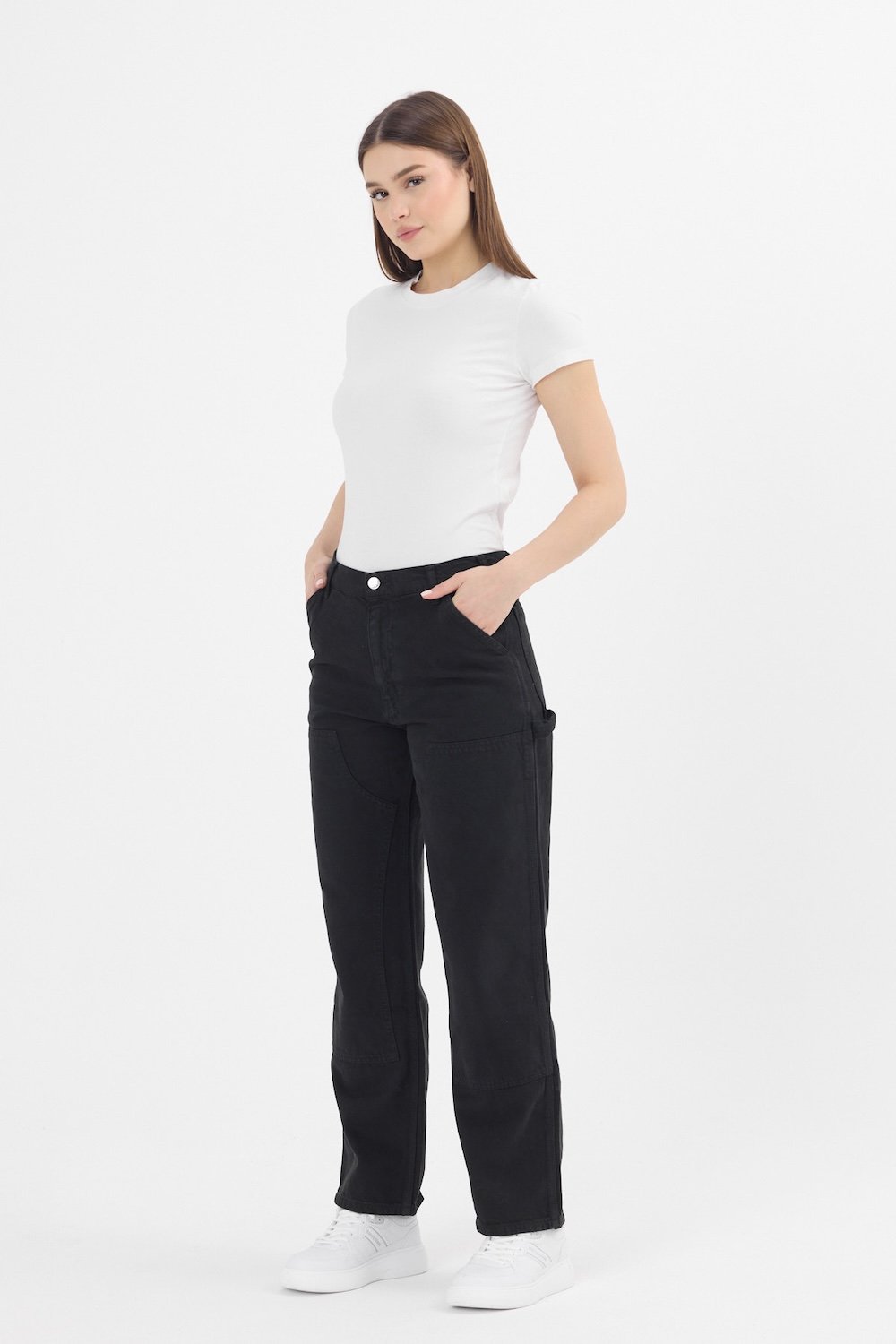 Gennaro-Carpenter Pants - Women Siyah-Kot Pantolon-3-Milagron.com