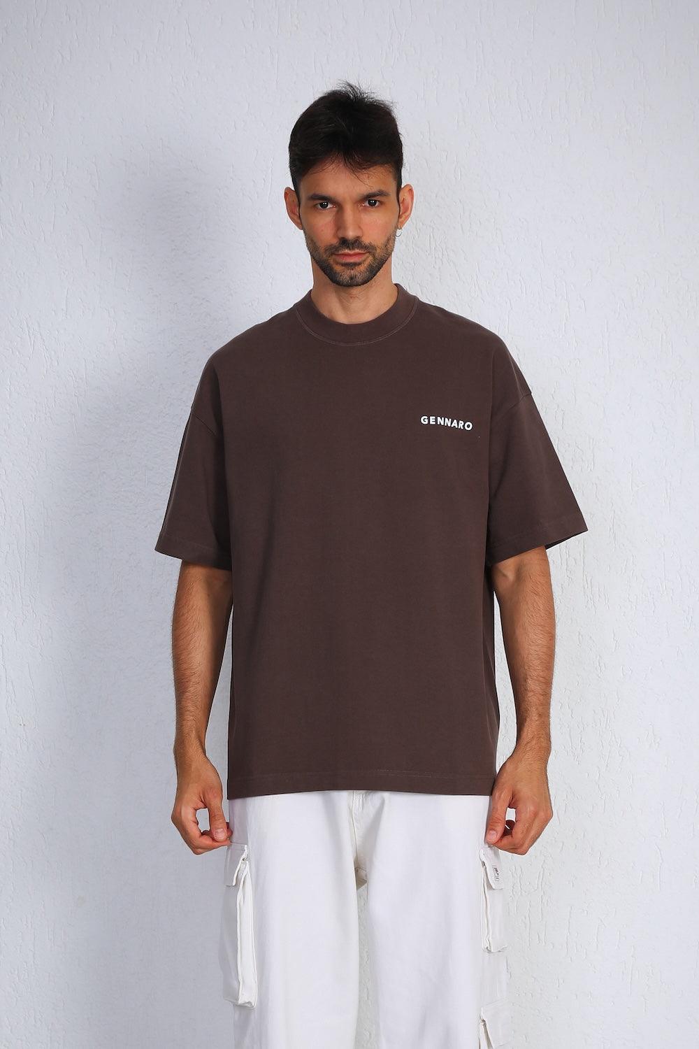 Gennaro-Heavyweight Oversize T-shirt - Kahverengi-T-Shirts-1-Milagron.com