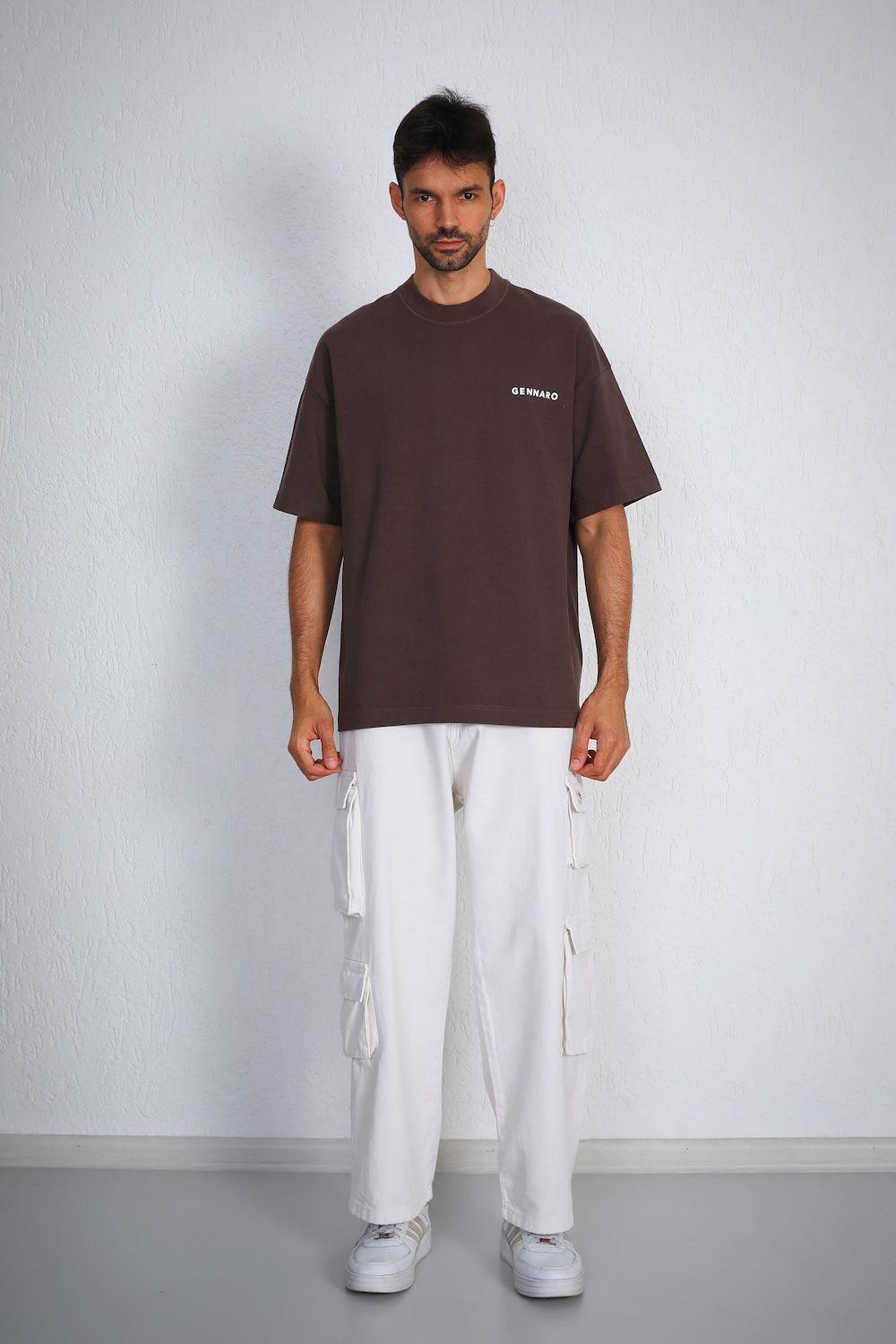 Gennaro-Heavyweight Oversize T-shirt - Kahverengi-T-Shirts-4-Milagron.com