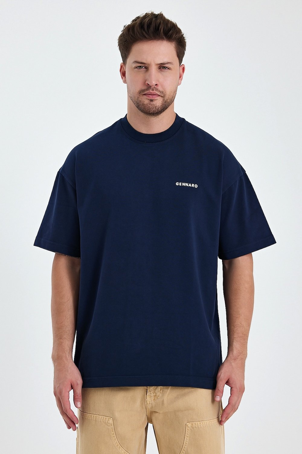 Gennaro-Heavyweight Oversize T-shirt - Koyu Lacivert-T-Shirts-1-Milagron.com