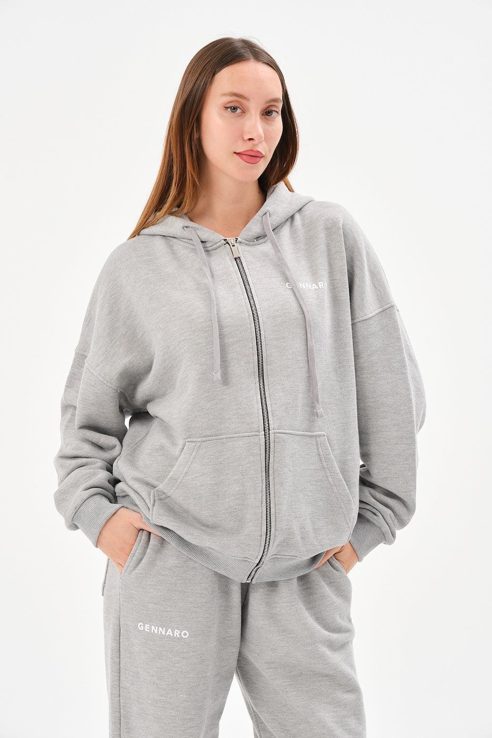 Gennaro-Oversize Zip Hoodie - Gri-Sweatshirts & Hoodies-2-Milagron.com