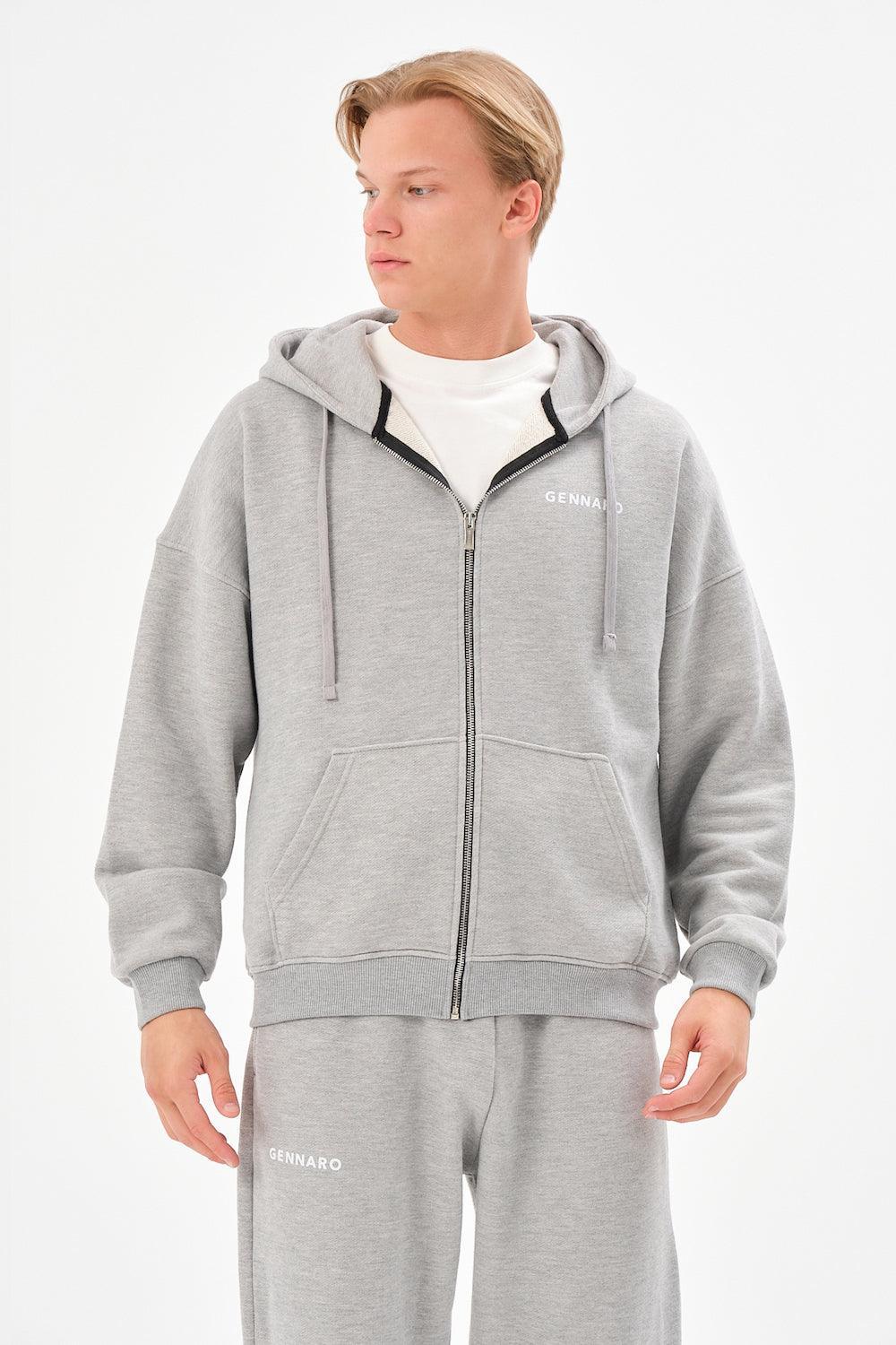 Gennaro-Oversize Zip Hoodie - Gri-Sweatshirts & Hoodies-3-Milagron.com
