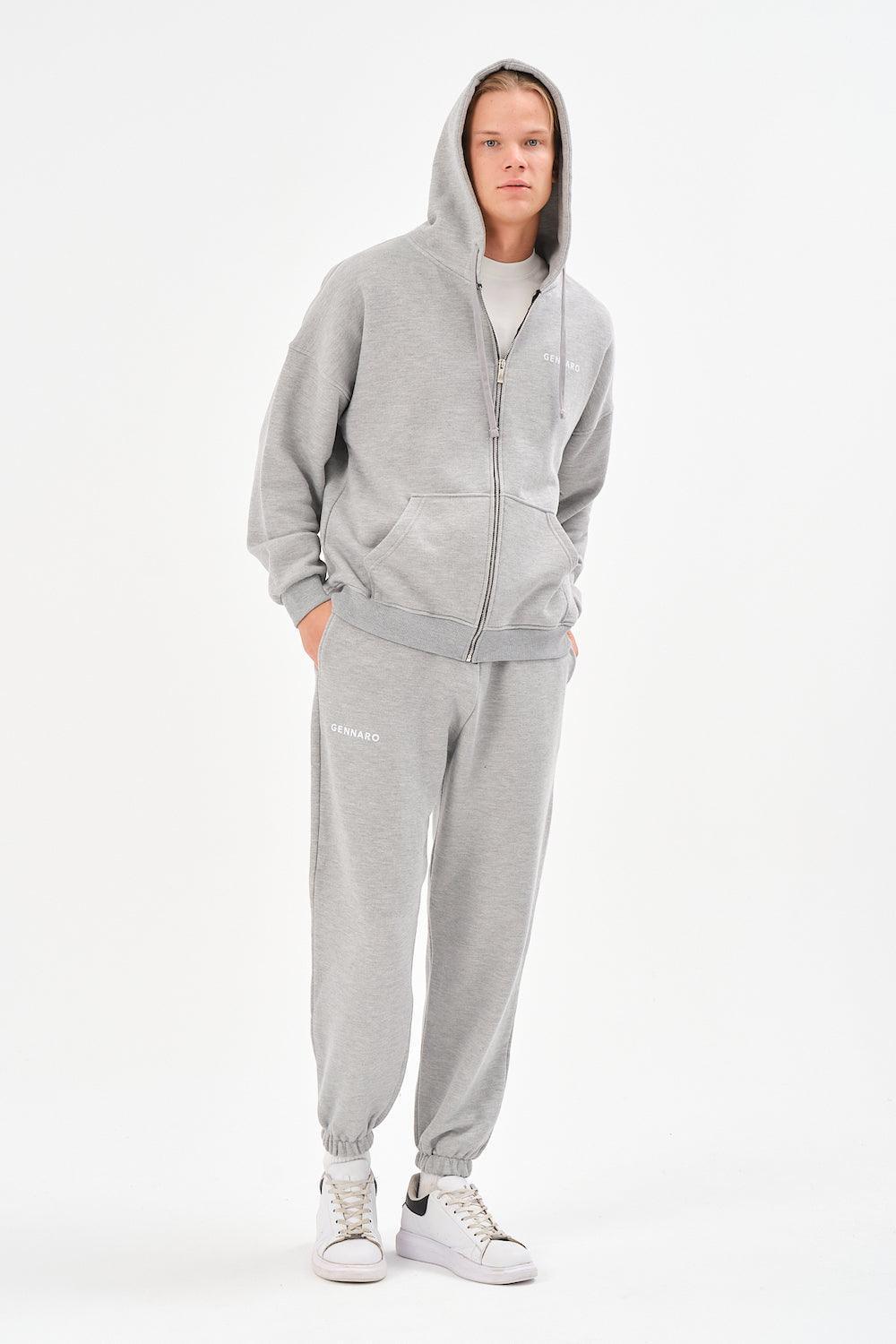 Gennaro-Oversize Zip Hoodie - Gri-Sweatshirts & Hoodies-5-Milagron.com