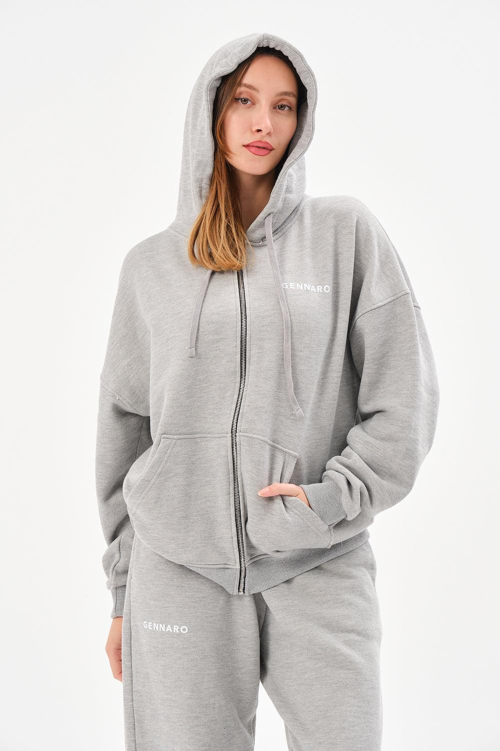 Gennaro-Oversize Zip Hoodie - Gri-Sweatshirts & Hoodies-5-Milagron.com