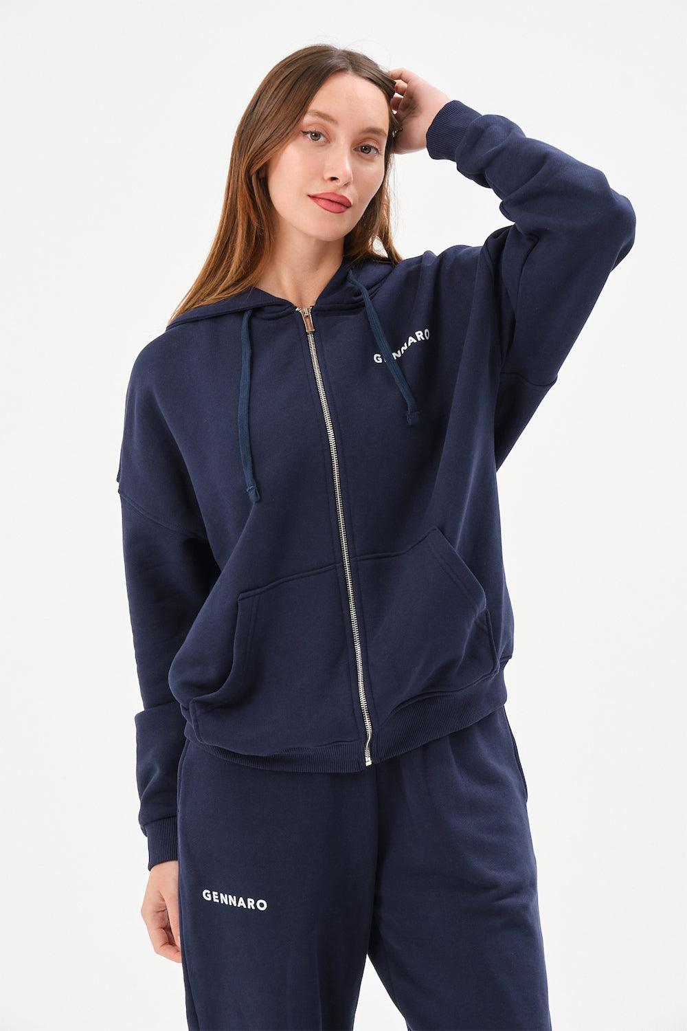Gennaro-Oversize Zip Hoodie - Lacivert-Sweatshirts & Hoodies-1-Milagron.com