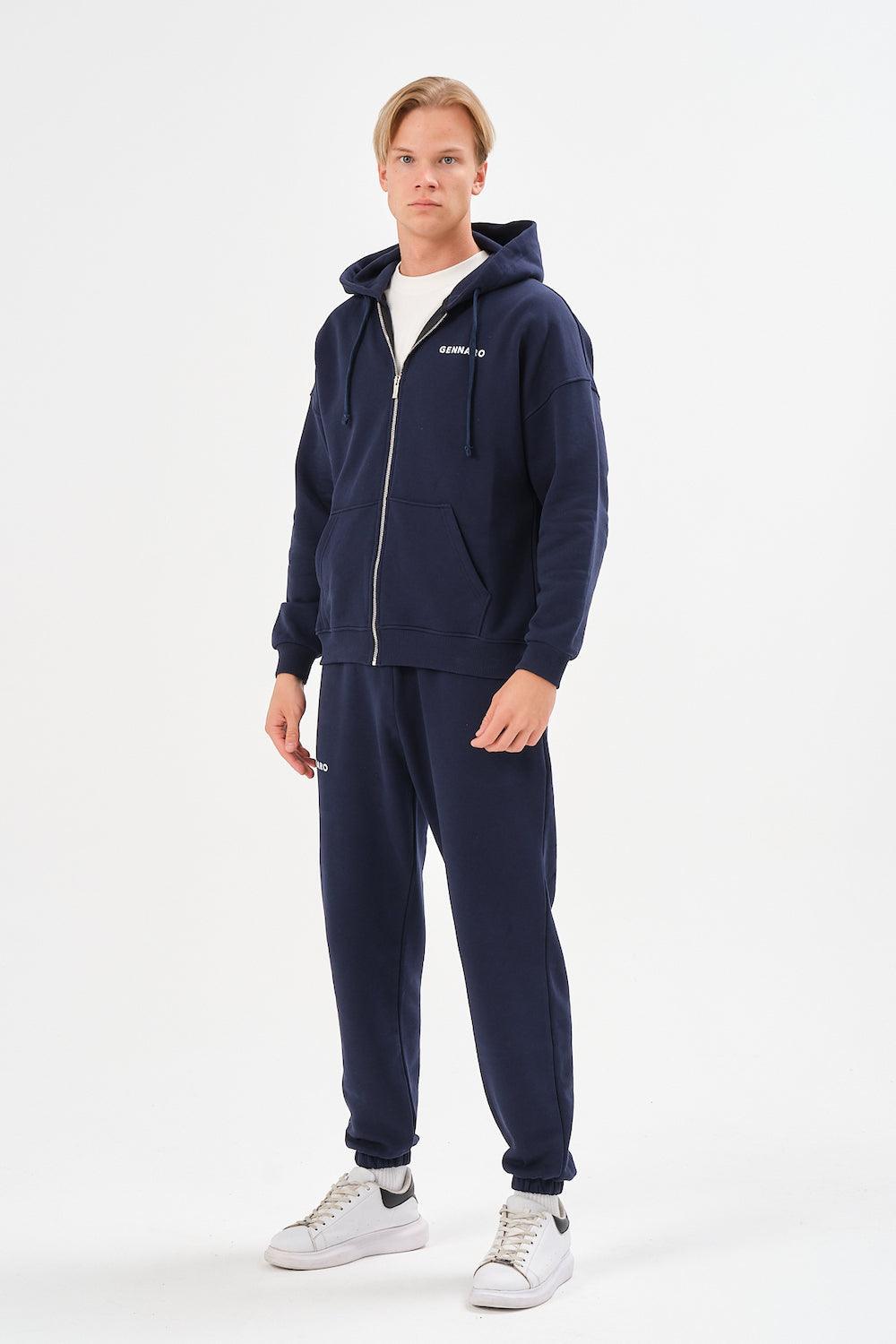 Gennaro-Oversize Zip Hoodie - Lacivert-Sweatshirts & Hoodies-3-Milagron.com