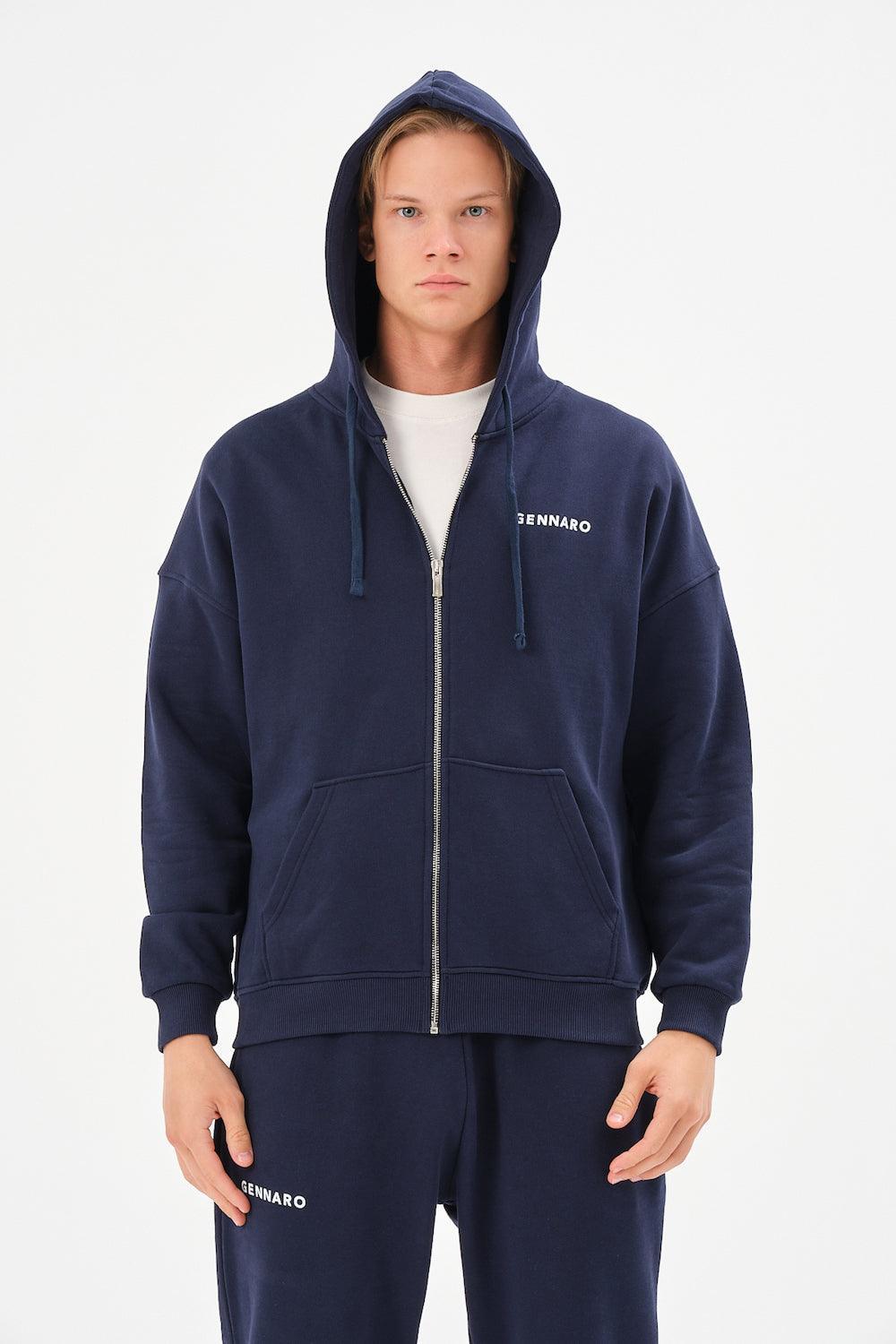 Gennaro-Oversize Zip Hoodie - Lacivert-Sweatshirts & Hoodies-5-Milagron.com