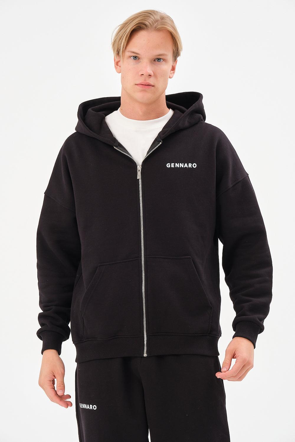 Gennaro-Oversize Zip Hoodie - Siyah-Sweatshirts & Hoodies-1-Milagron.com
