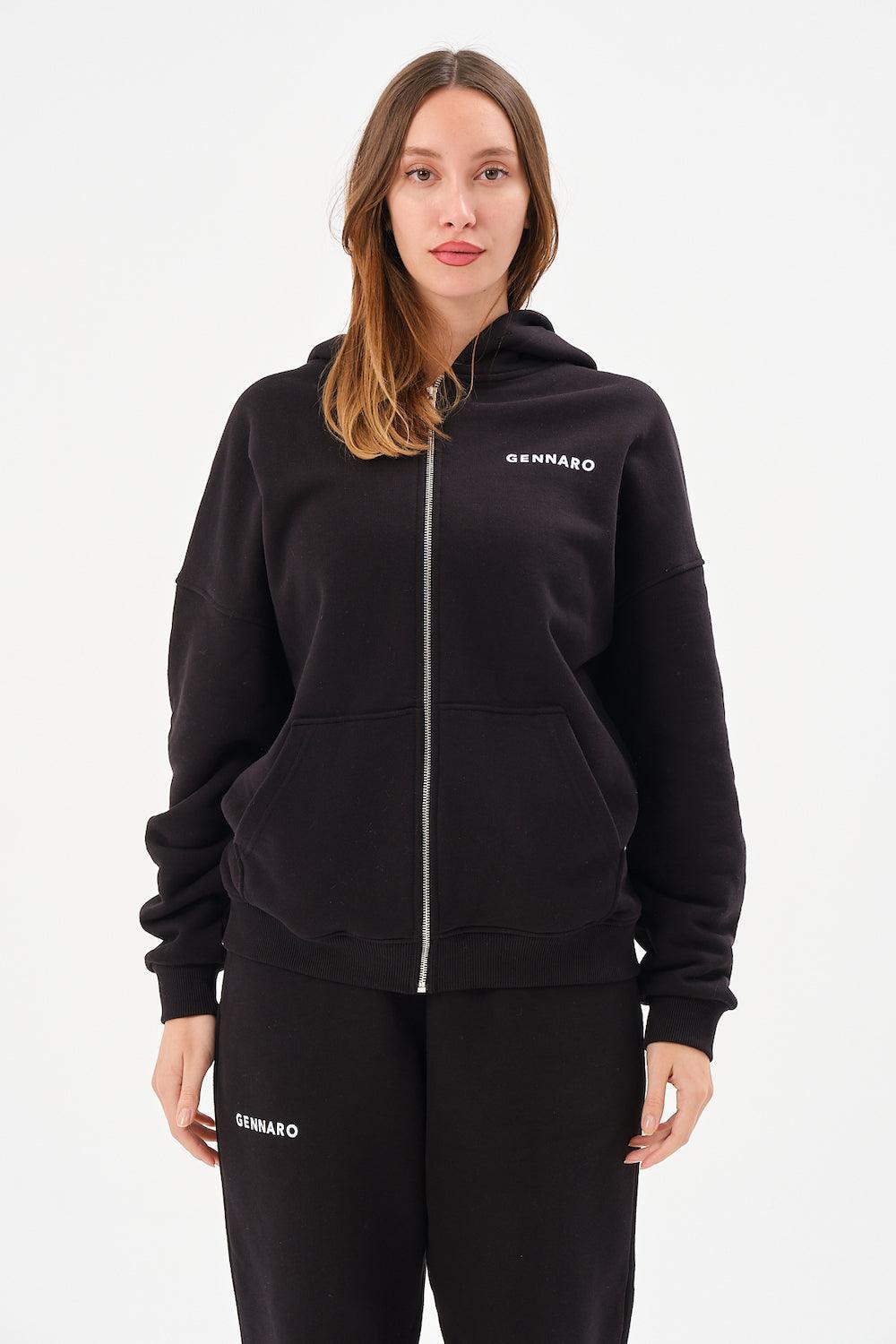 Gennaro-Oversize Zip Hoodie - Siyah-Sweatshirts & Hoodies-1-Milagron.com