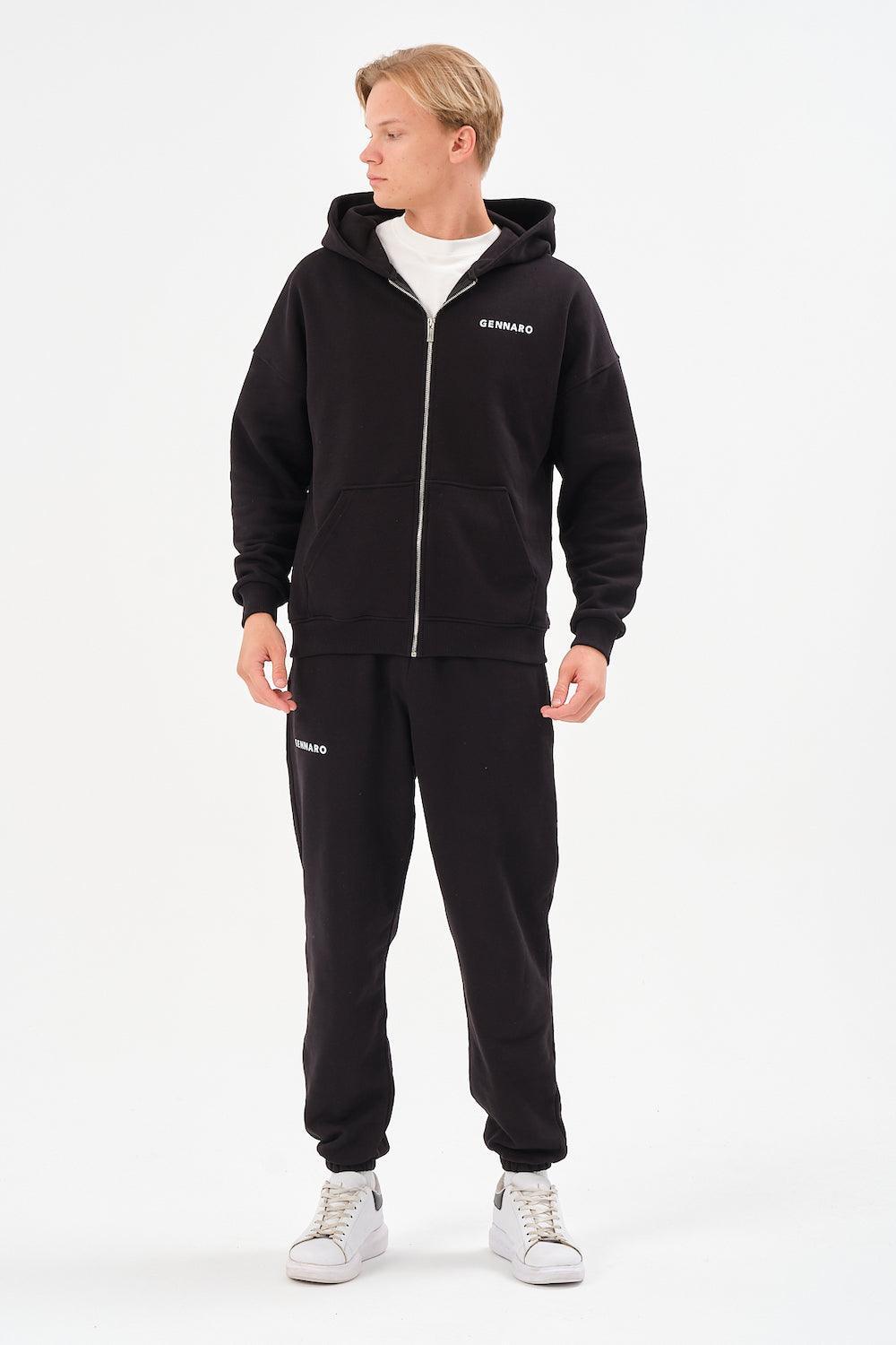 Gennaro-Oversize Zip Hoodie - Siyah-Sweatshirts & Hoodies-2-Milagron.com
