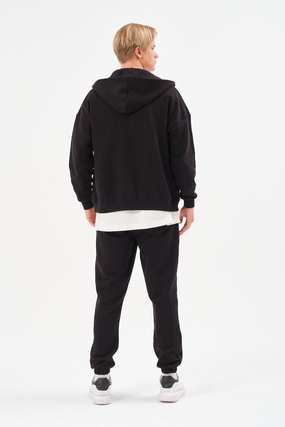 Gennaro-Oversize Zip Hoodie - Siyah-Sweatshirts & Hoodies-3-Milagron.com