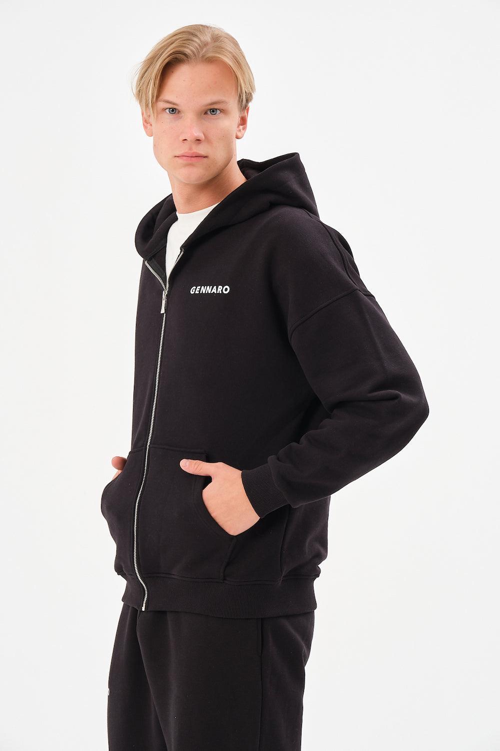 Gennaro-Oversize Zip Hoodie - Siyah-Sweatshirts & Hoodies-4-Milagron.com