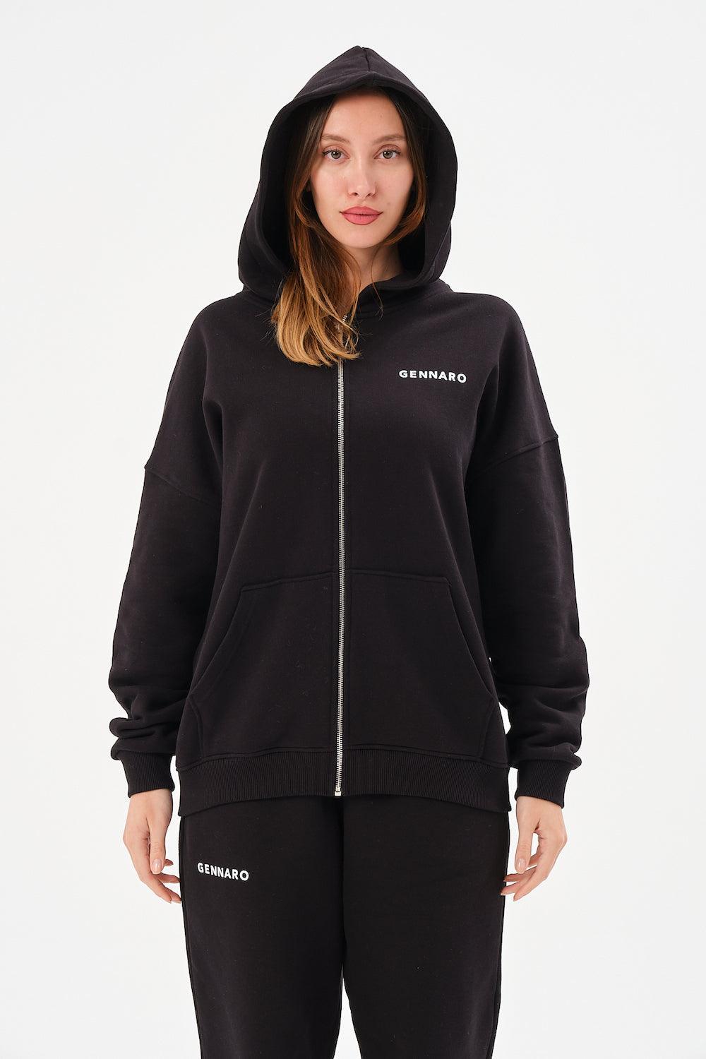 Gennaro-Oversize Zip Hoodie - Siyah-Sweatshirts & Hoodies-4-Milagron.com