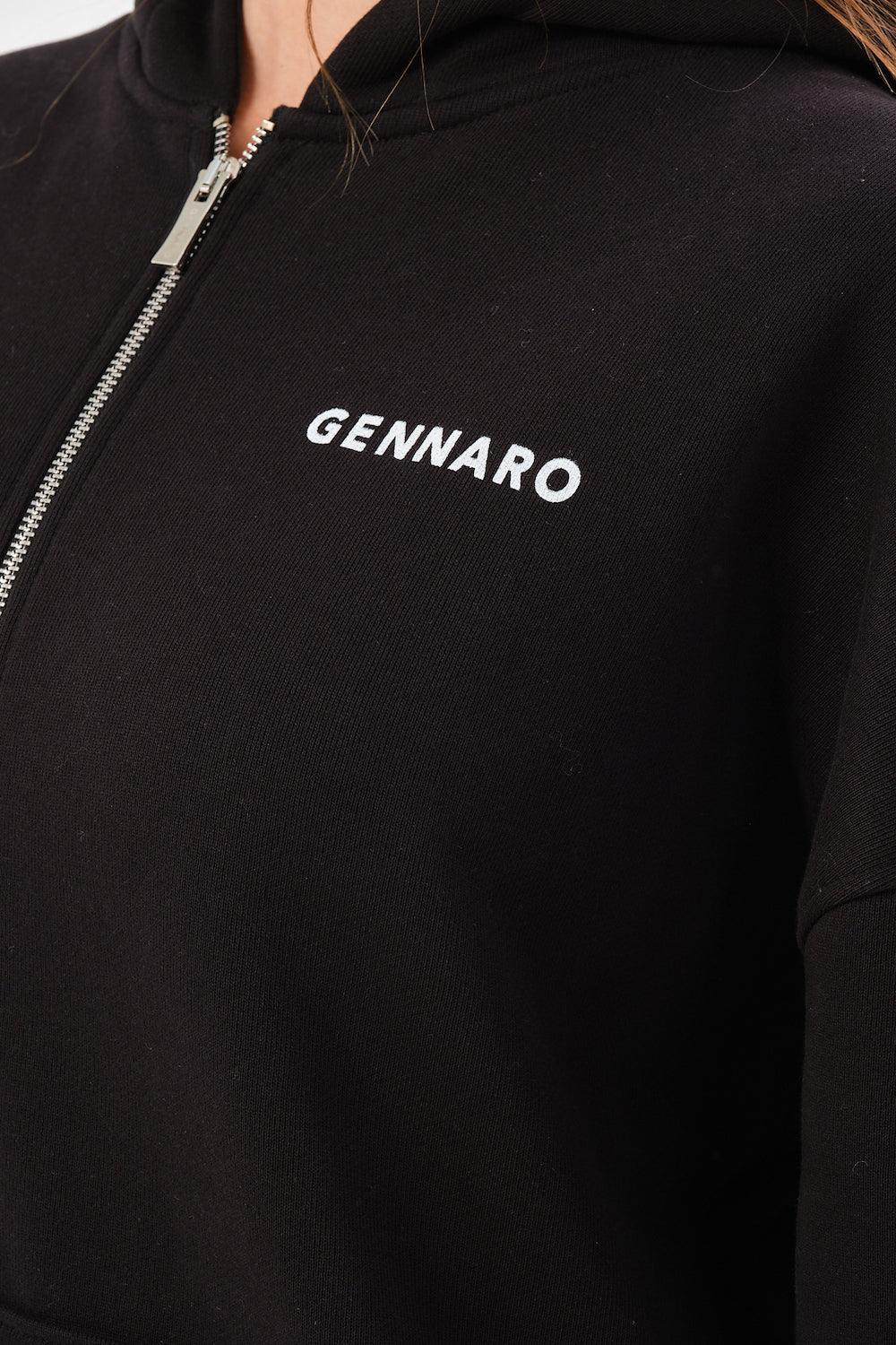 Gennaro-Oversize Zip Hoodie - Siyah-Sweatshirts & Hoodies-5-Milagron.com